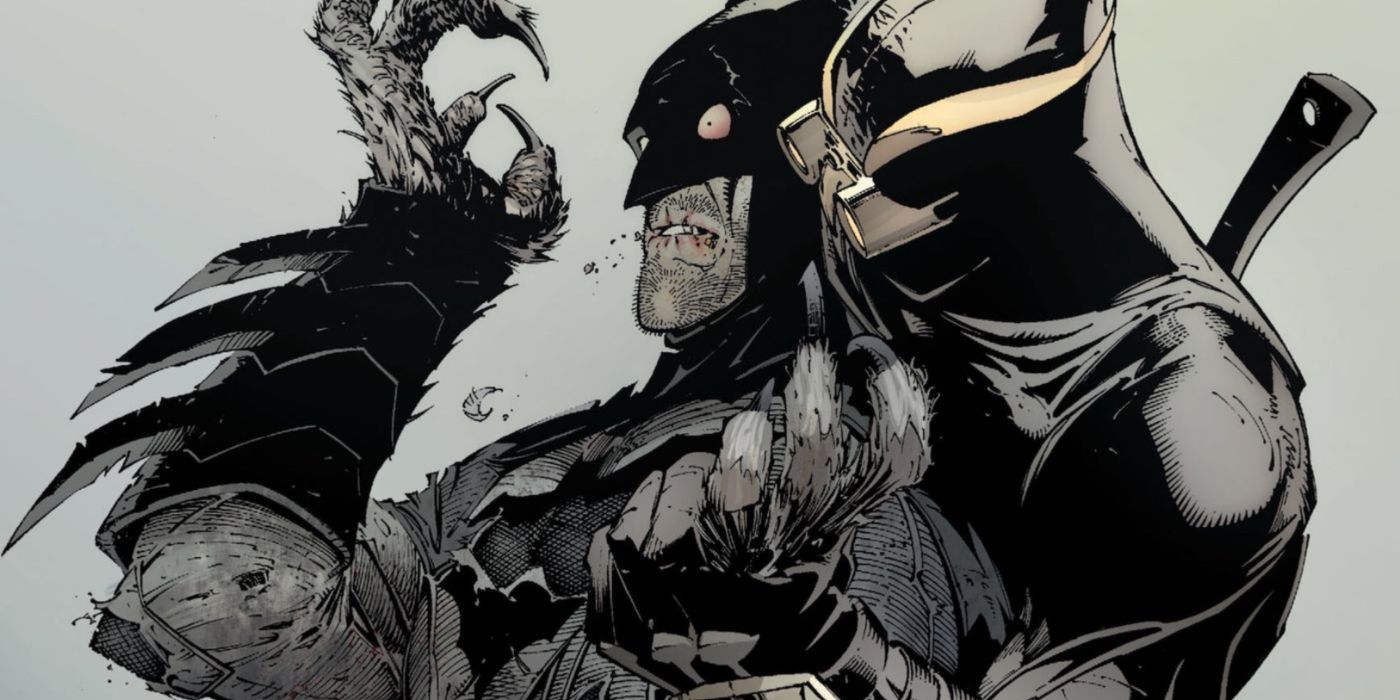 Batman being stabbed in the back by Talon in the Court of Owls.